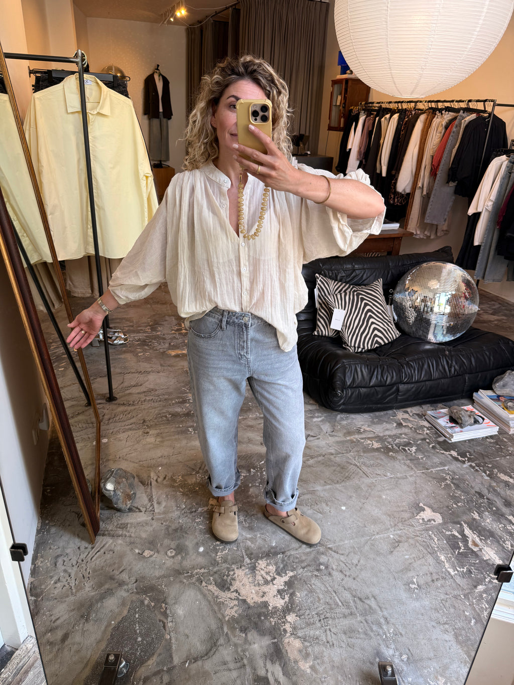 OZE - blouse met wijde mouw beige