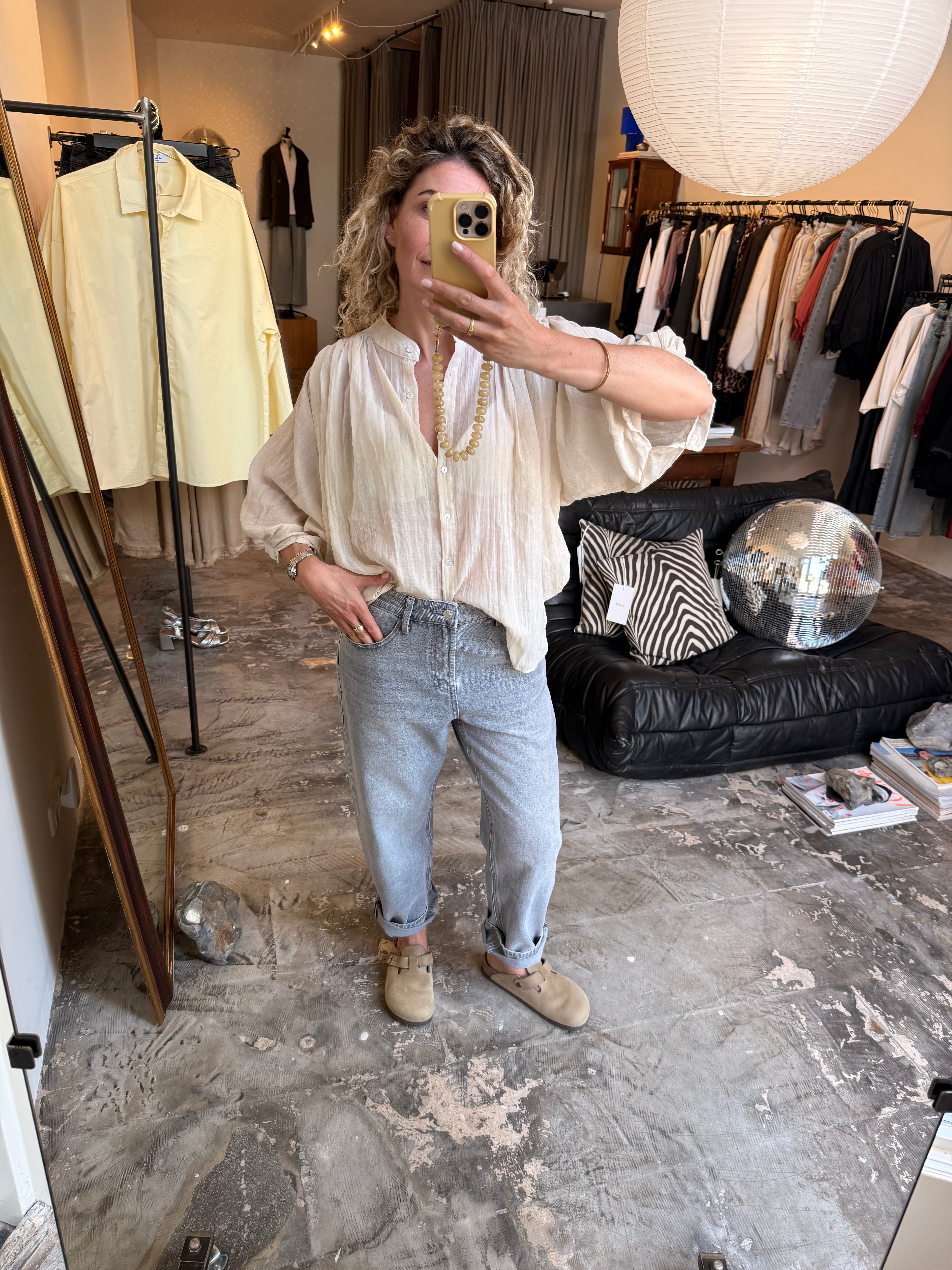OZE - blouse met wijde mouw beige