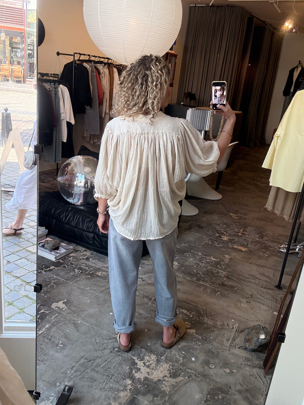 OZE - blouse met wijde mouw beige