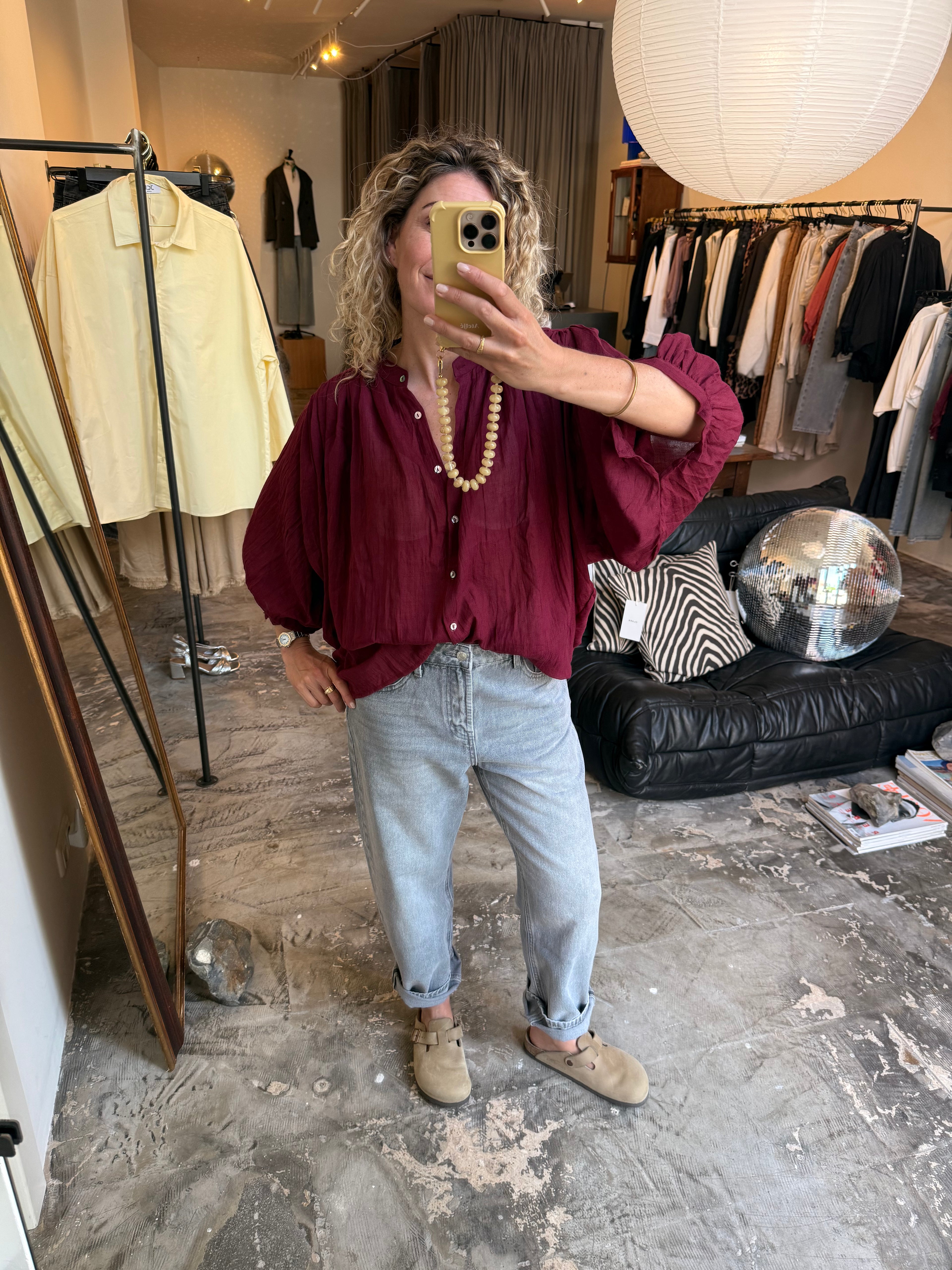 OZE - blouse met wijde mouw bordeaux