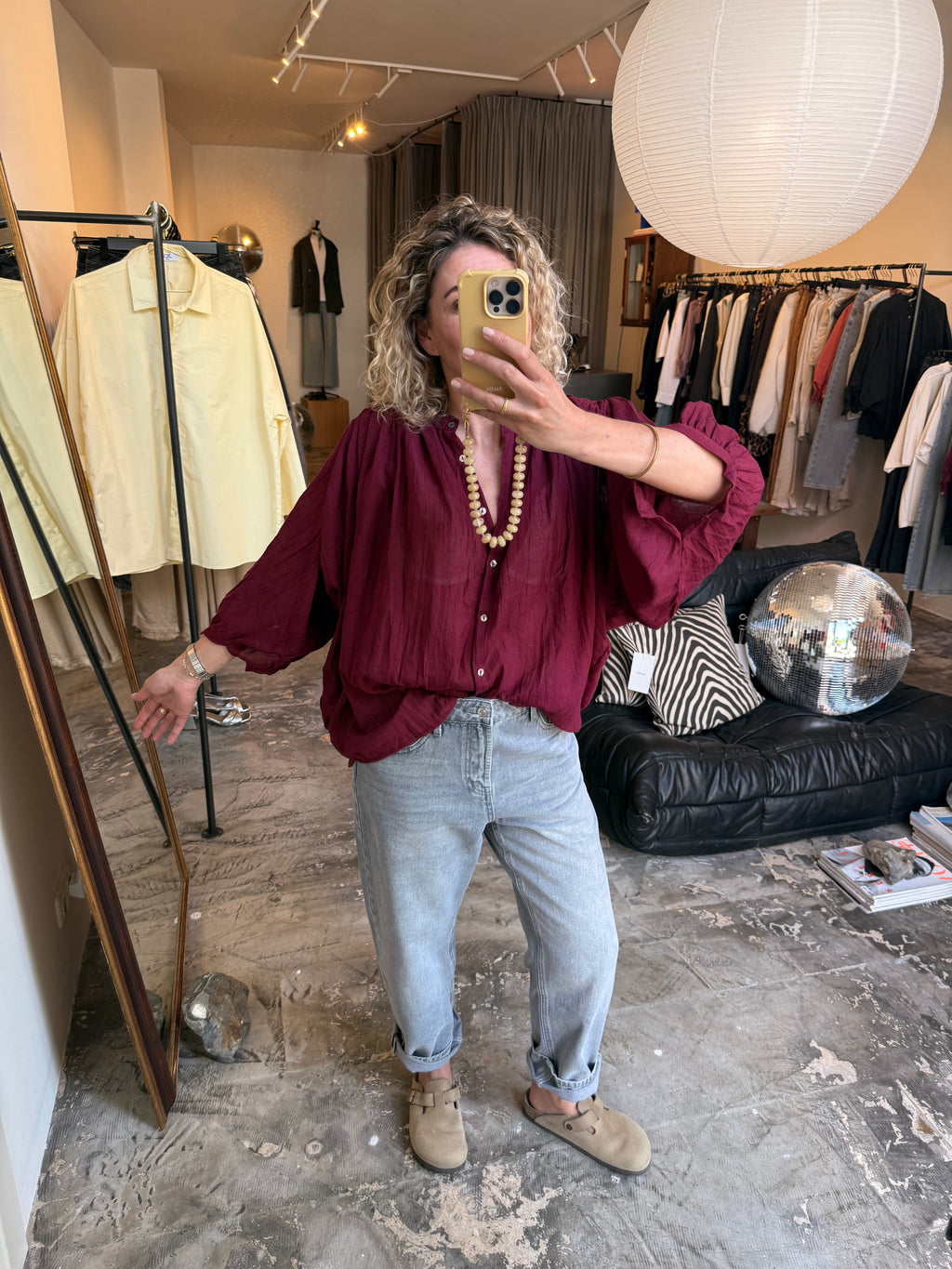 OZE - blouse met wijde mouw bordeaux