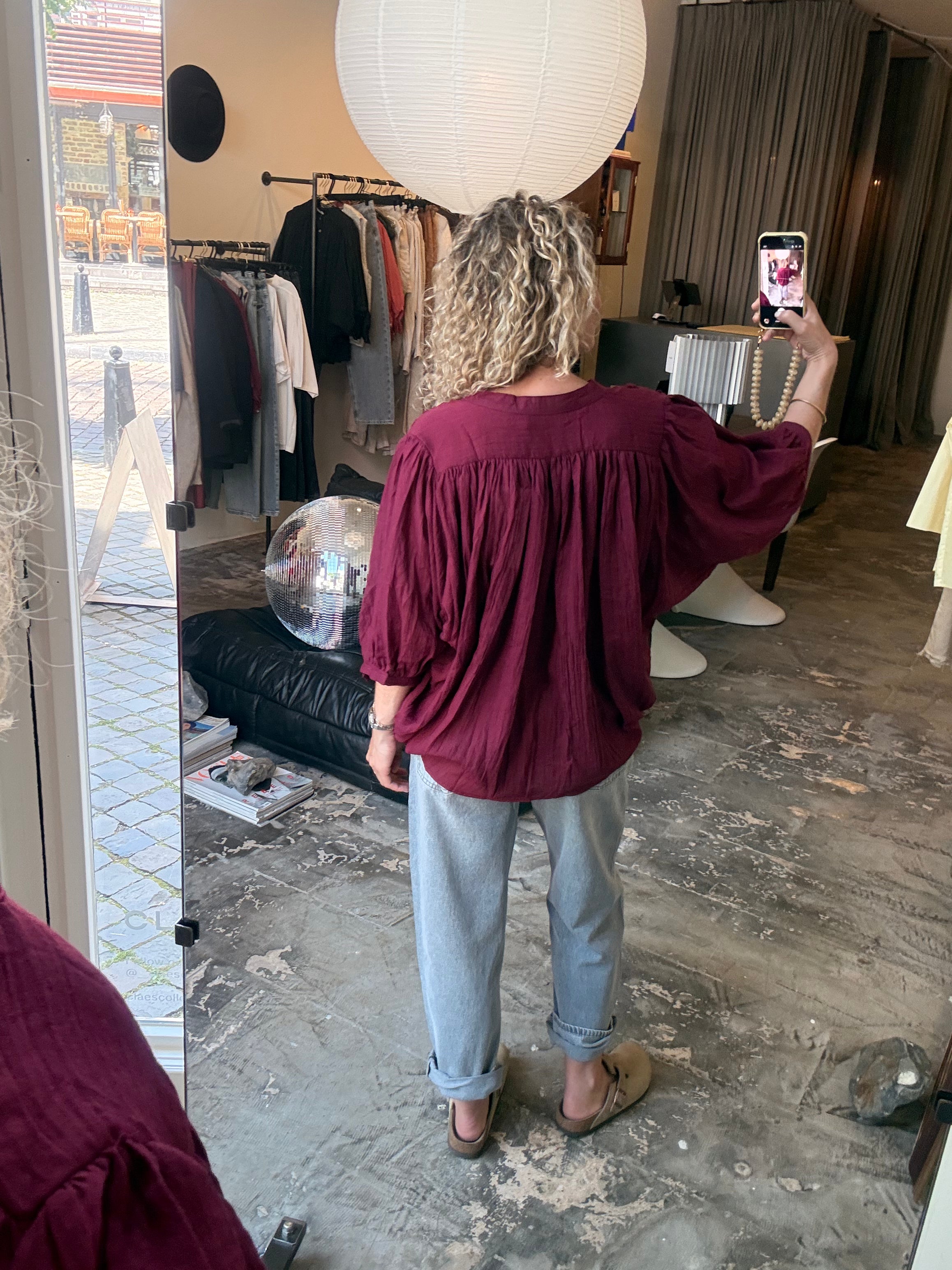 OZE - blouse met wijde mouw bordeaux