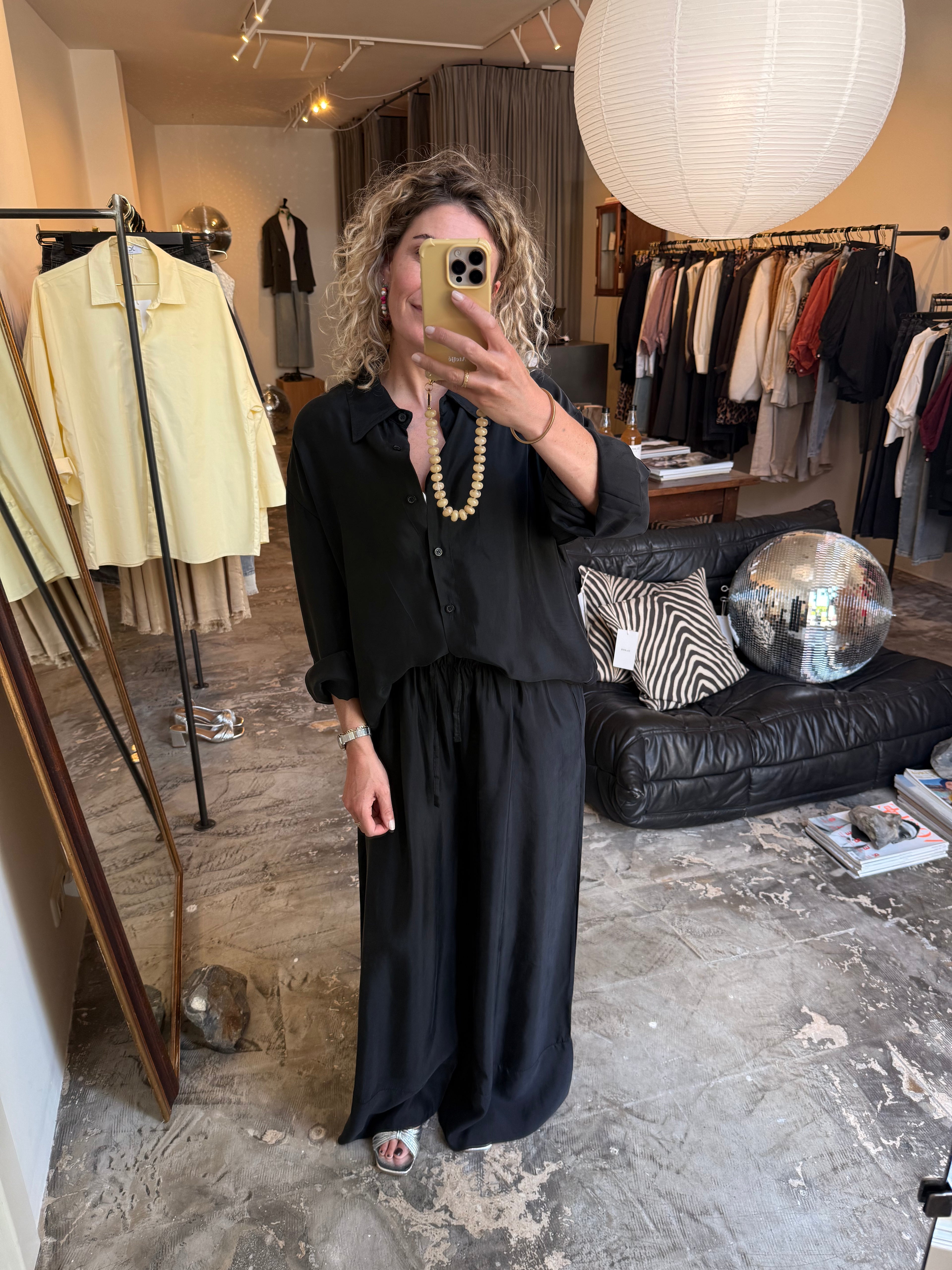 ONNO - cupro broek donkergrijs/zwart