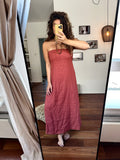 BILLIE - linnen strapless jurk roest