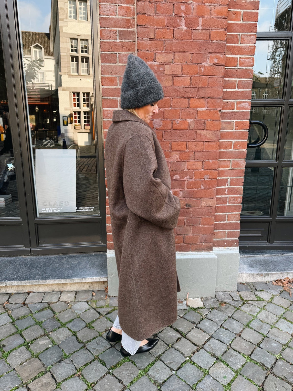 JEFF - mantel wol + kajsmier donkerbruin - CLAES