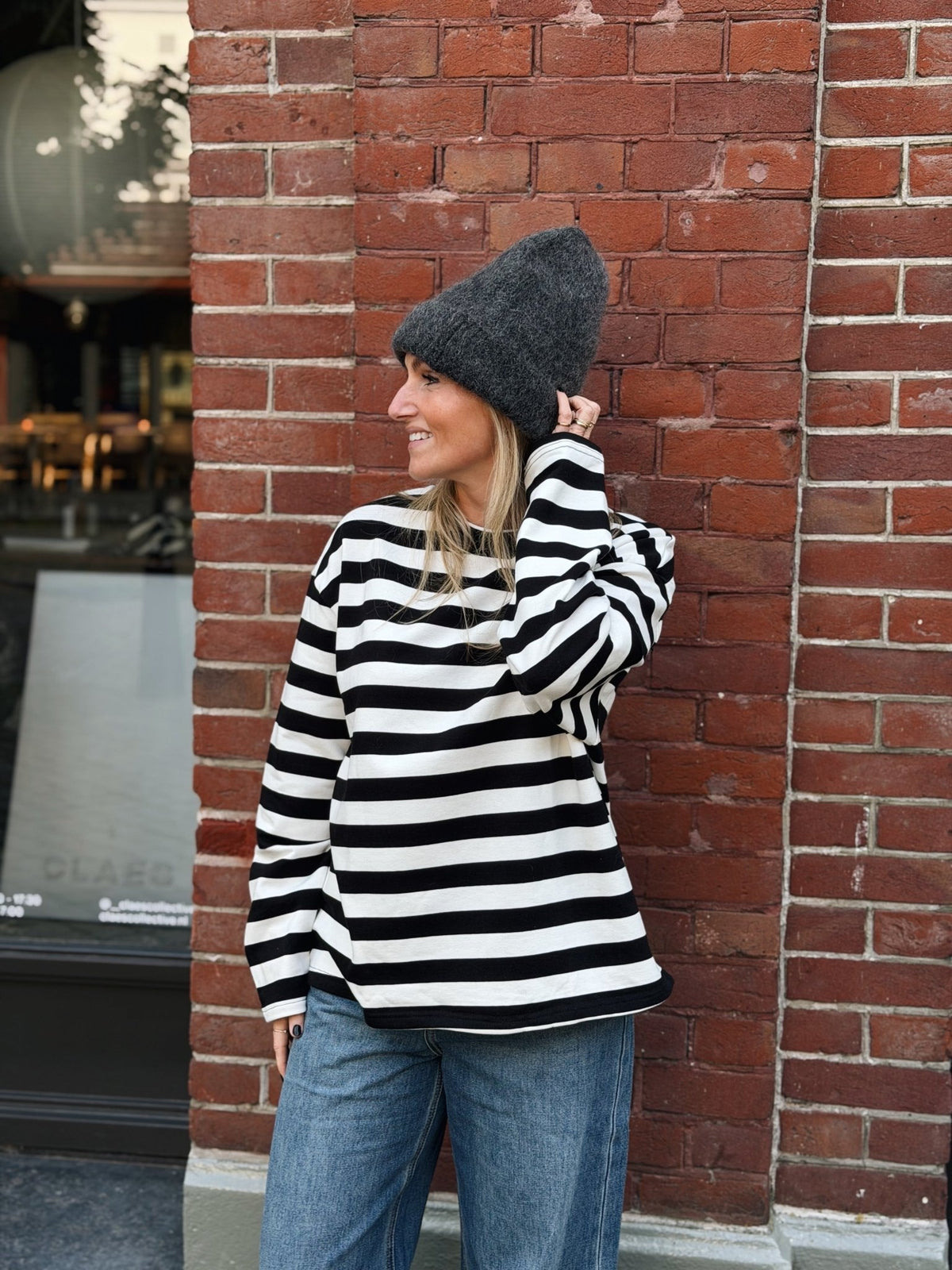 MOOS - basis longsleeve streep zwart/wit - CLAES