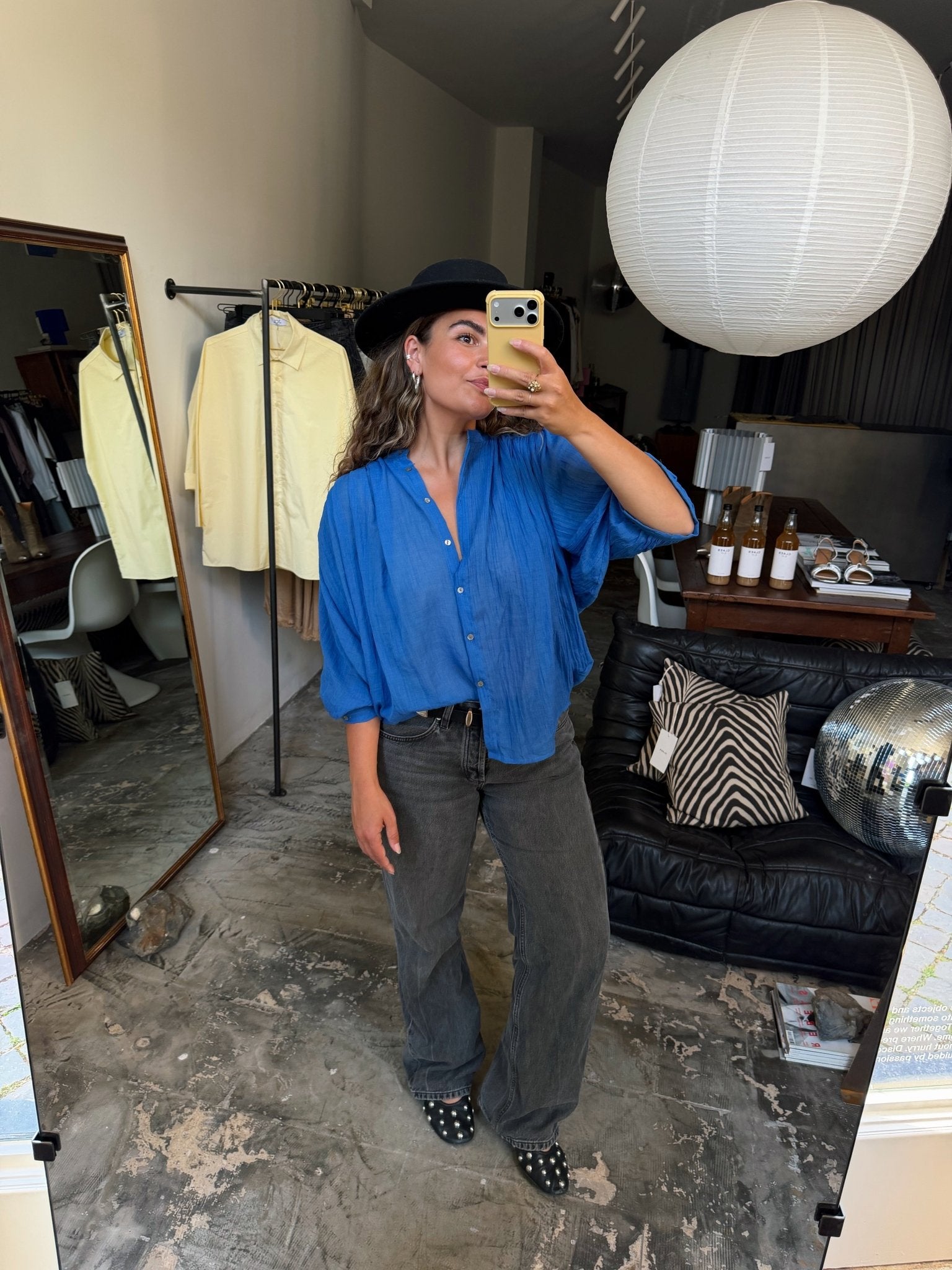 OZE - blouse met wijde mouw cobalt blauw - CLAES