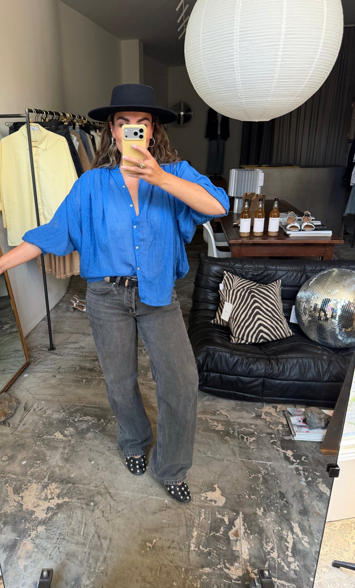 OZE - blouse met wijde mouw cobalt blauw - CLAES