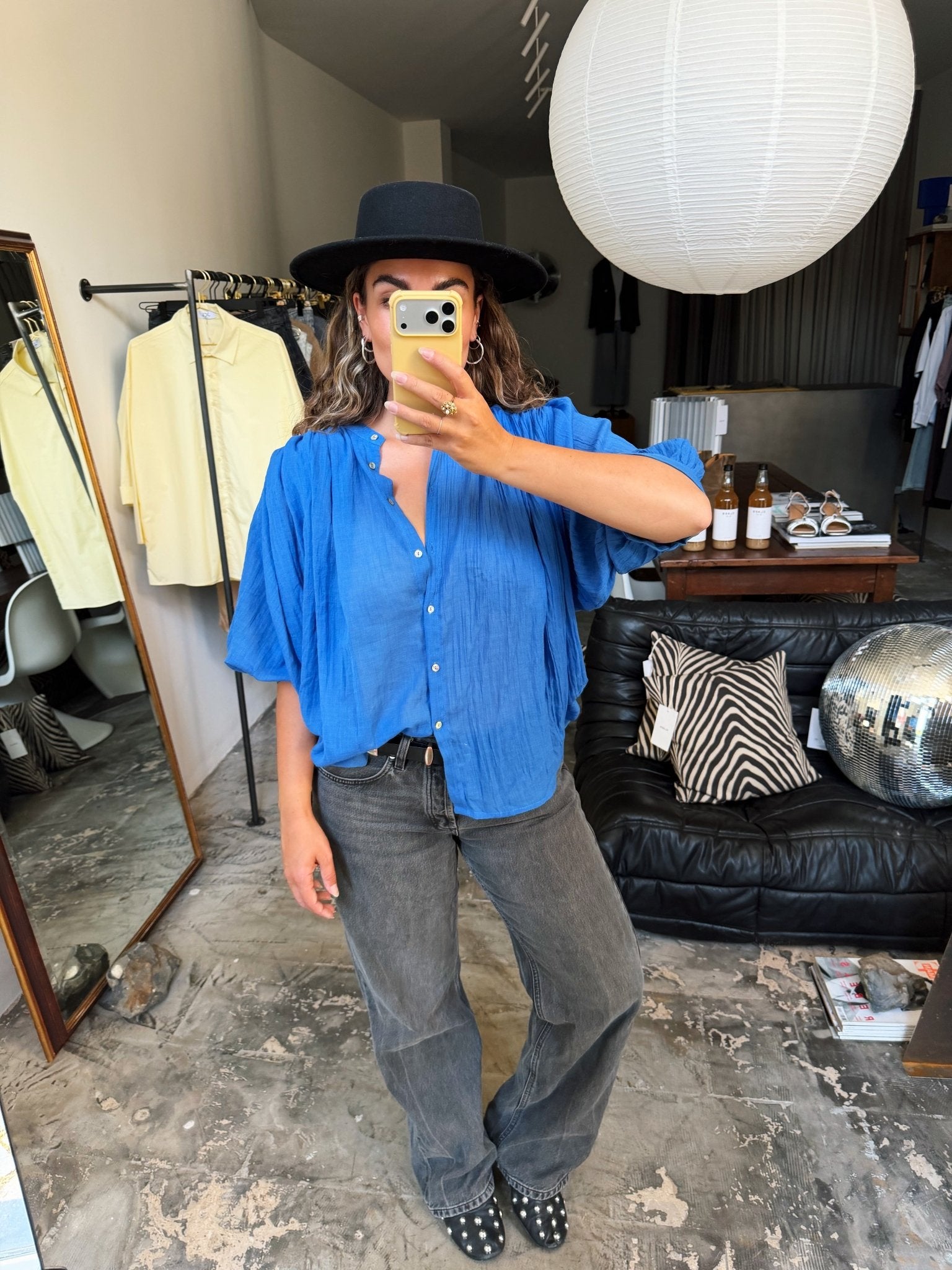 OZE - blouse met wijde mouw cobalt blauw - CLAES